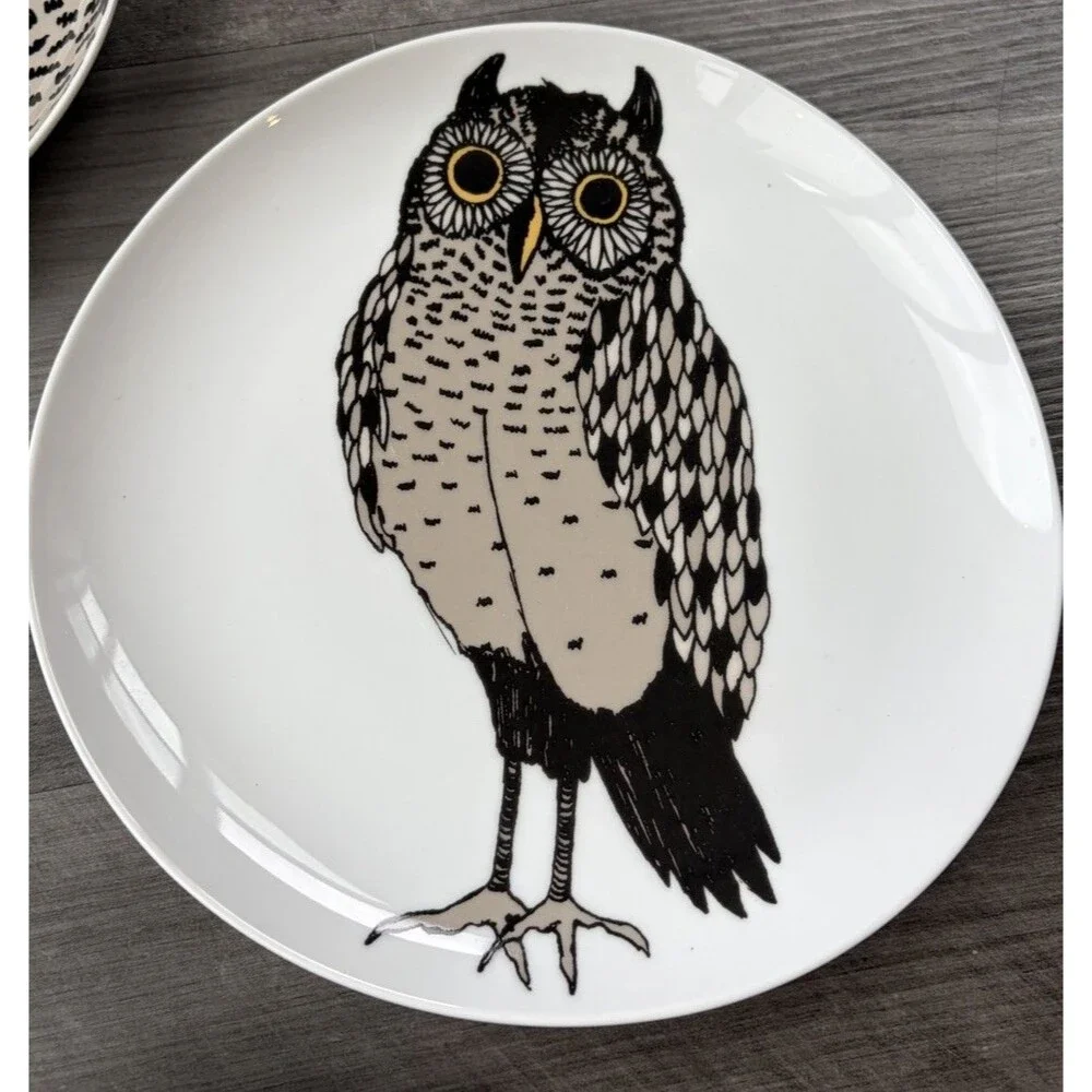 West Elm Owl Salad Plates Set of 4 Rachel Kozlowski Organic Porcelain Dessert